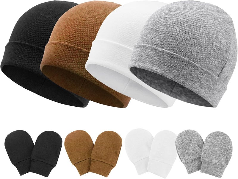 DRESHOW BQUBO Baby Hats and Mittens Infant Cotton Beanie Gloves No Scratch Set Newborn Hospital Hat for Boys Girls - Image 1